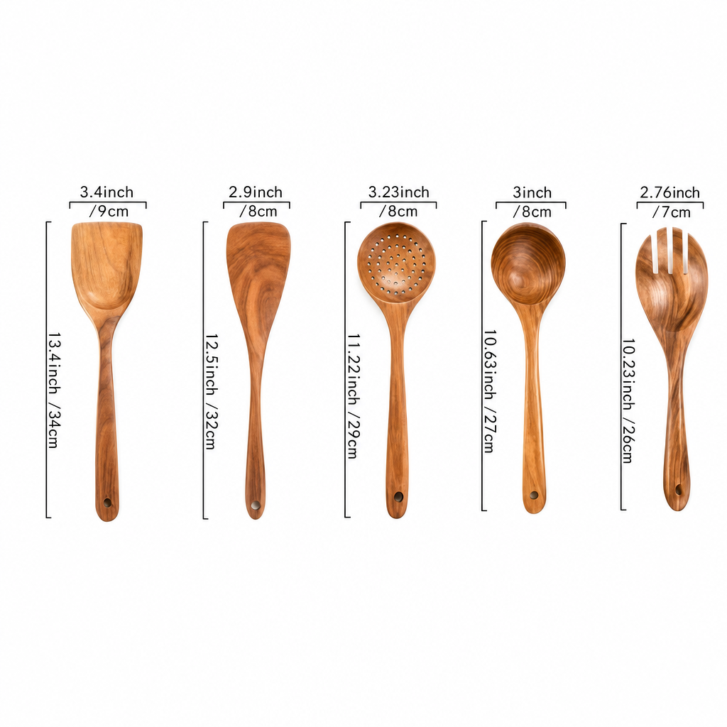 5‑Piece Thailand Teak Cooking Spoon Set