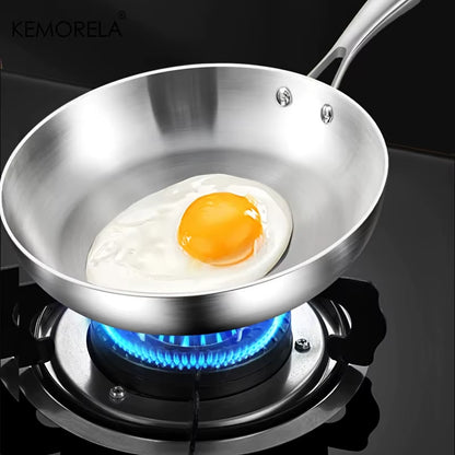 316 Stainless Steel Frying Pan, Mirror Polished Design,Three-Layer Stainless Steel Multiple Sizes for Induction Cookers