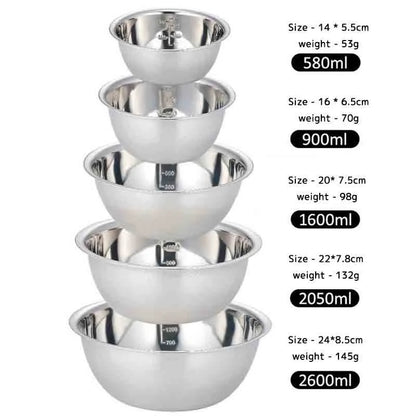 5Pcs/Set Stainless Steel Mixing Bowls Non Slip Nesting Whisking Bowls Set Mixing Bowls for Salad Cooking Baking