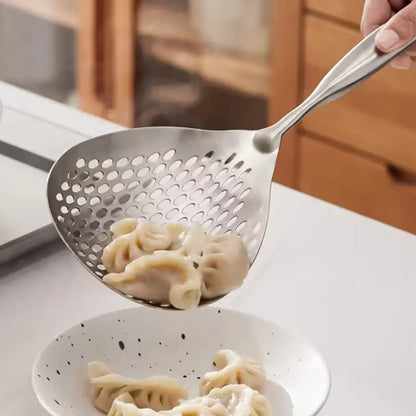 1pc Large Durable Stainless Steel Colander Skimmer Spoon, Heavy Duty Food Strainer Spoon for Frying & Cooking, Kitchen Utensils