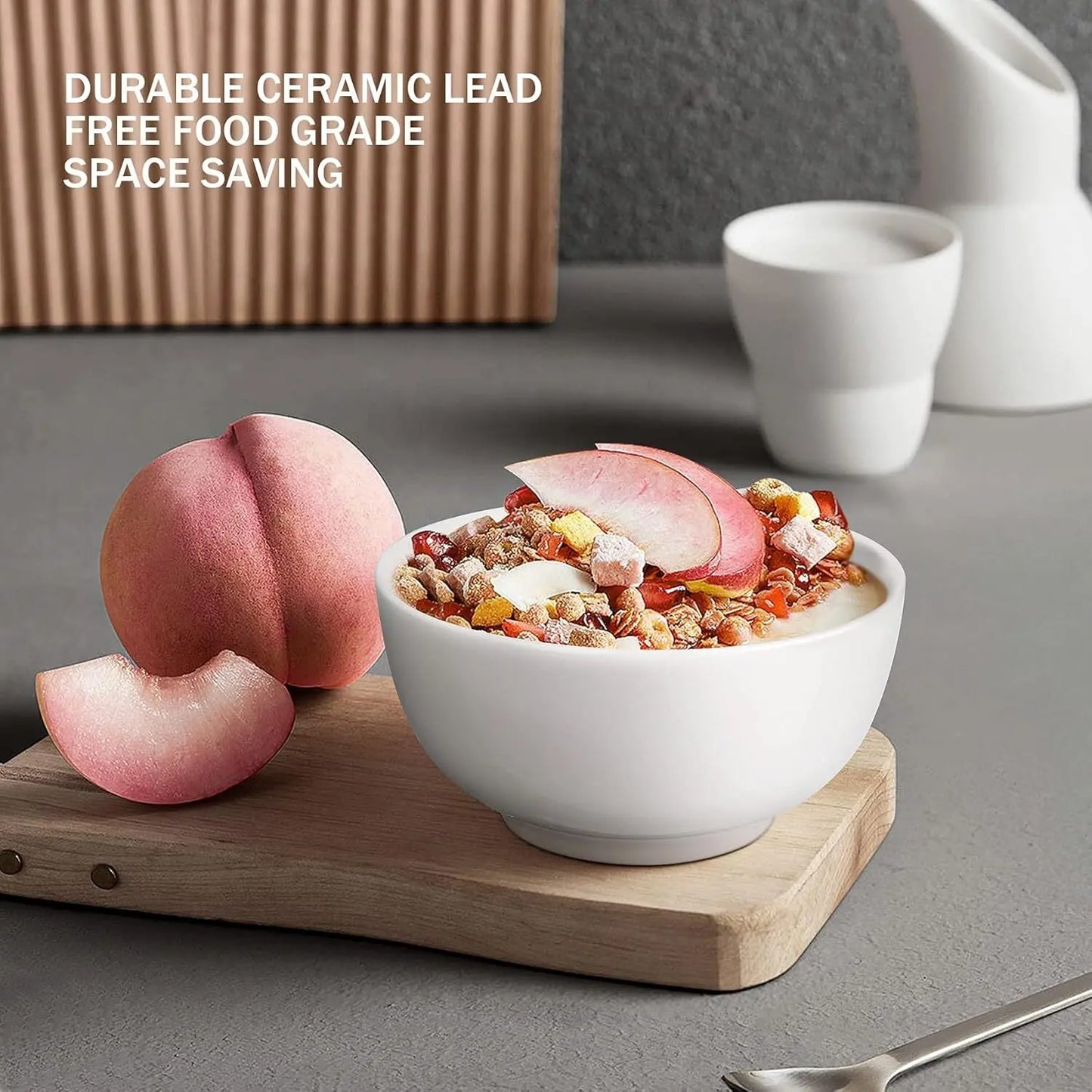 Set of 8Pcs 8Ounce Porcelain Cereal Bowls Set White round Bowls for Noodle Salad