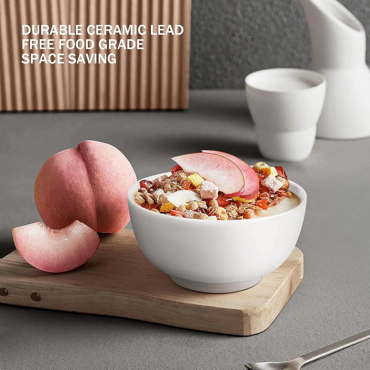 Set of 8Pcs 8Ounce Porcelain Cereal Bowls Set White round Bowls for Noodle Salad