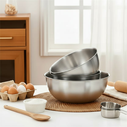1-3 Stainless Steel Bowl Set with Scale for Cooking Baking Food Storage Large Capacity Mixing Bowls for Home Kitchen Essentials