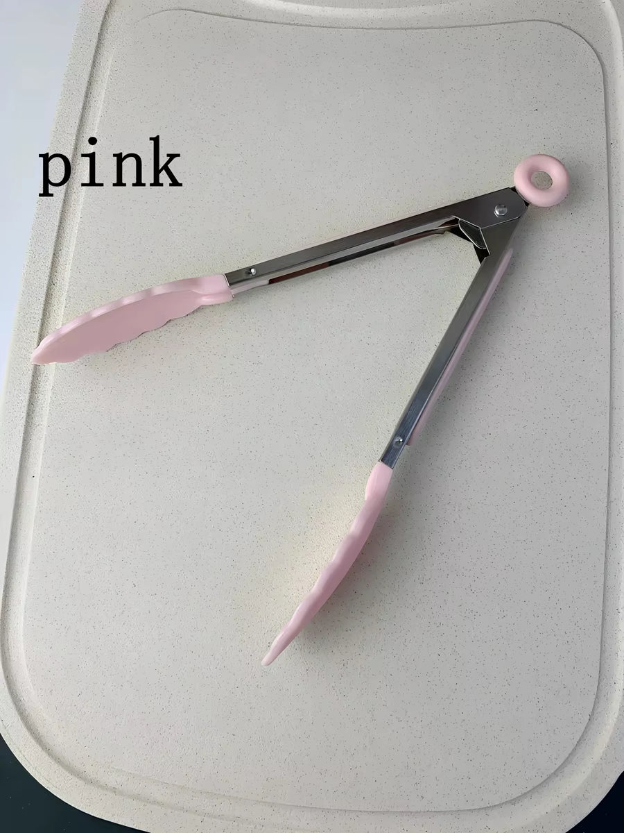 Anti Slip Cooking Serving Tongs Stainless Steel Food Clip Bread Salad Tong Heat-Resistant Barbecue Clips Kitchen Cooking Tool