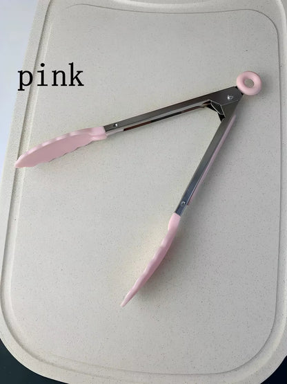 Anti Slip Cooking Serving Tongs Stainless Steel Food Clip Bread Salad Tong Heat-Resistant Barbecue Clips Kitchen Cooking Tool