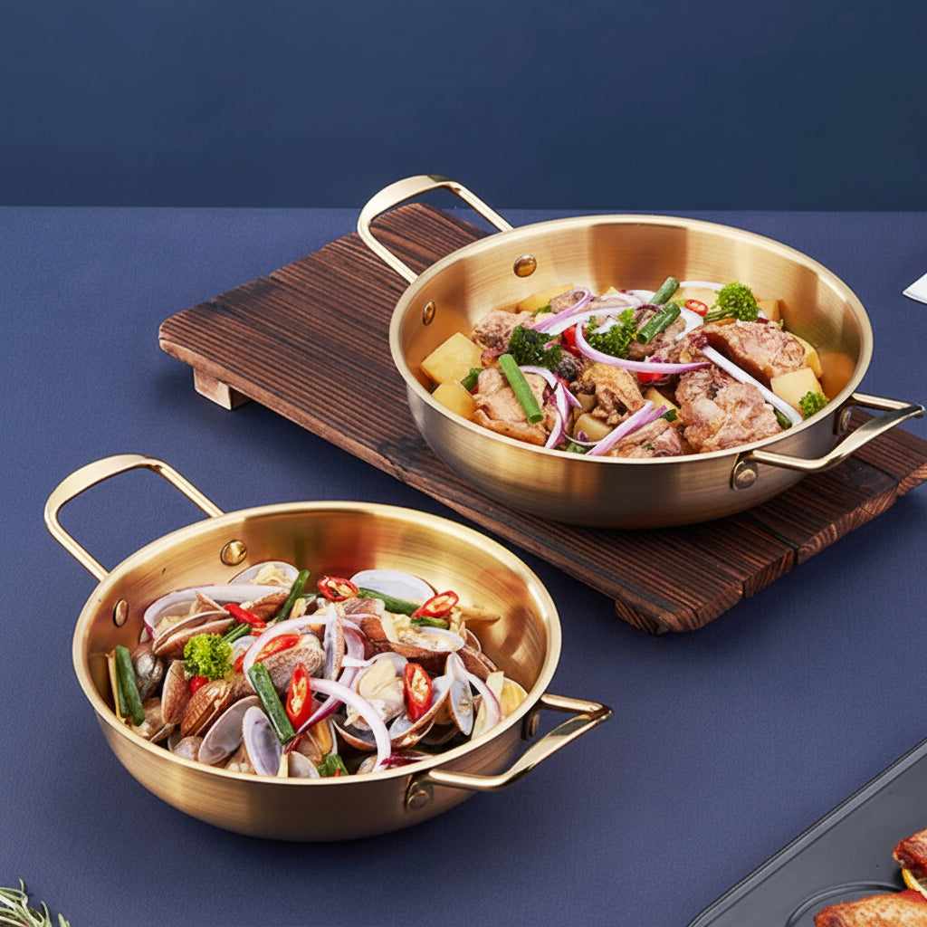 Stainless Steel Cookware Saucepan Dry Pots with Handle Home Cooking Paella Pan Seafood Rice Pot Picnic Snack Plates