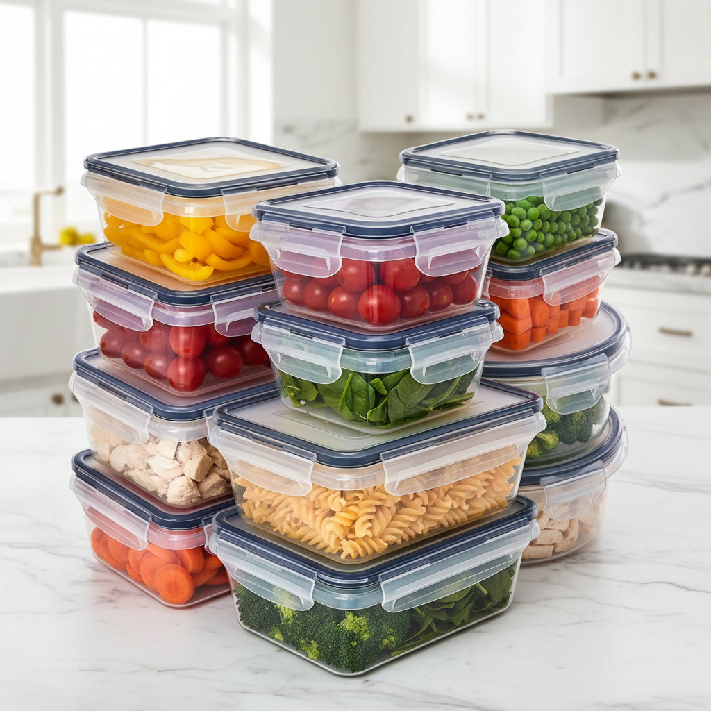 8-PC Bpa-Free Airtight Food Containers with Locking Lids - Microwave/Freezer Safe PP Plastic Storage for Dry Goods/Fruit/Veggies