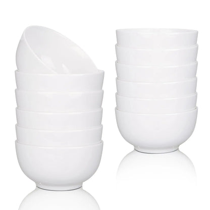 Set of 8Pcs 8Ounce Porcelain Cereal Bowls Set White round Bowls for Noodle Salad