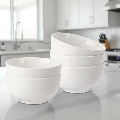 Set of 8Pcs 8Ounce Porcelain Cereal Bowls Set White round Bowls for Noodle Salad
