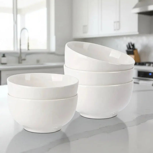 Set of 8Pcs 8Ounce Porcelain Cereal Bowls Set White round Bowls for Noodle Salad
