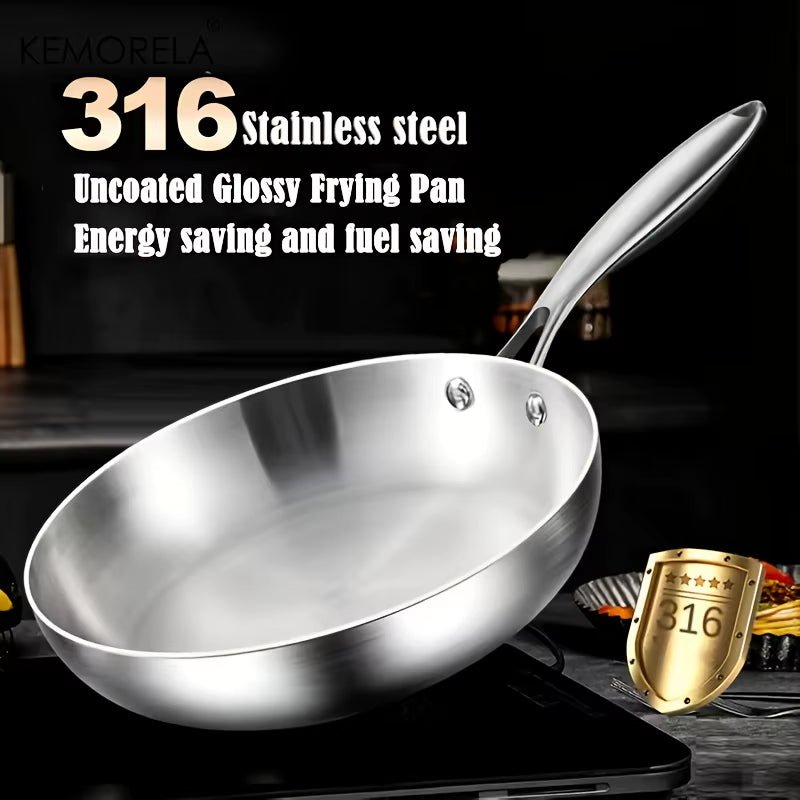 316 Stainless Steel Frying Pan, Mirror Polished Design,Three-Layer Stainless Steel Multiple Sizes for Induction Cookers