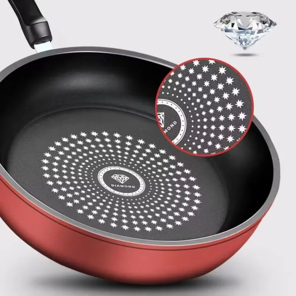 New Crystal Diamond Non-Stick Pan with Lid Multi-Functional Frying Pan Iron Easy to Clean Kitchen Cookware Gas Induction Cooker