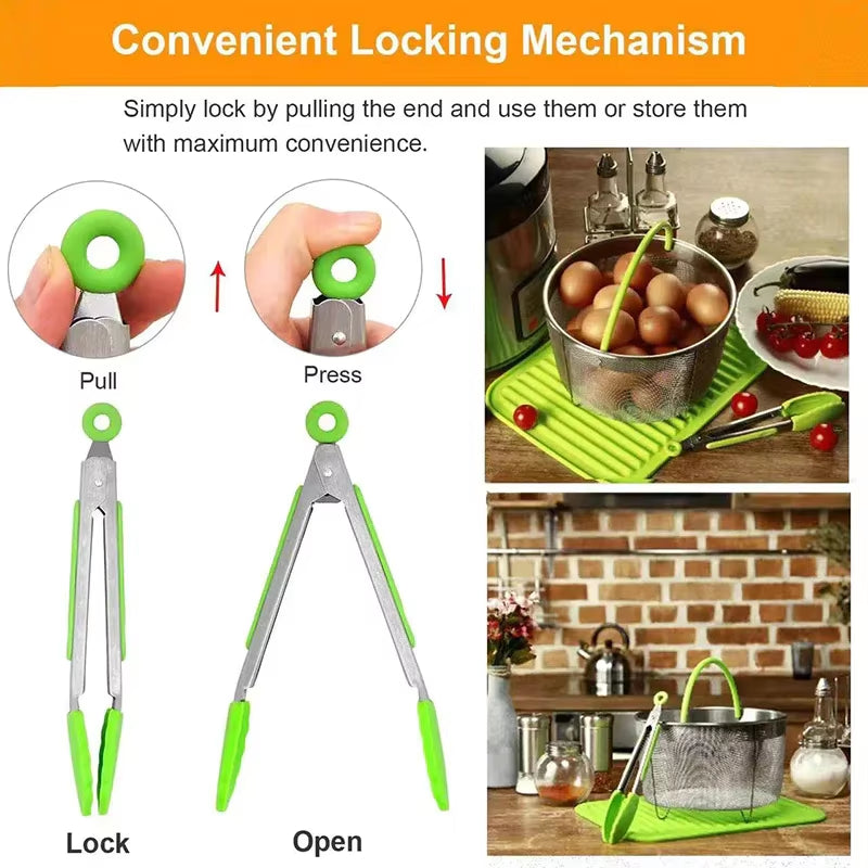 Anti Slip Cooking Serving Tongs Stainless Steel Food Clip Bread Salad Tong Heat-Resistant Barbecue Clips Kitchen Cooking Tool