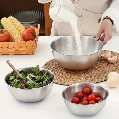 1-3 Stainless Steel Bowl Set with Scale for Cooking Baking Food Storage Large Capacity Mixing Bowls for Home Kitchen Essentials