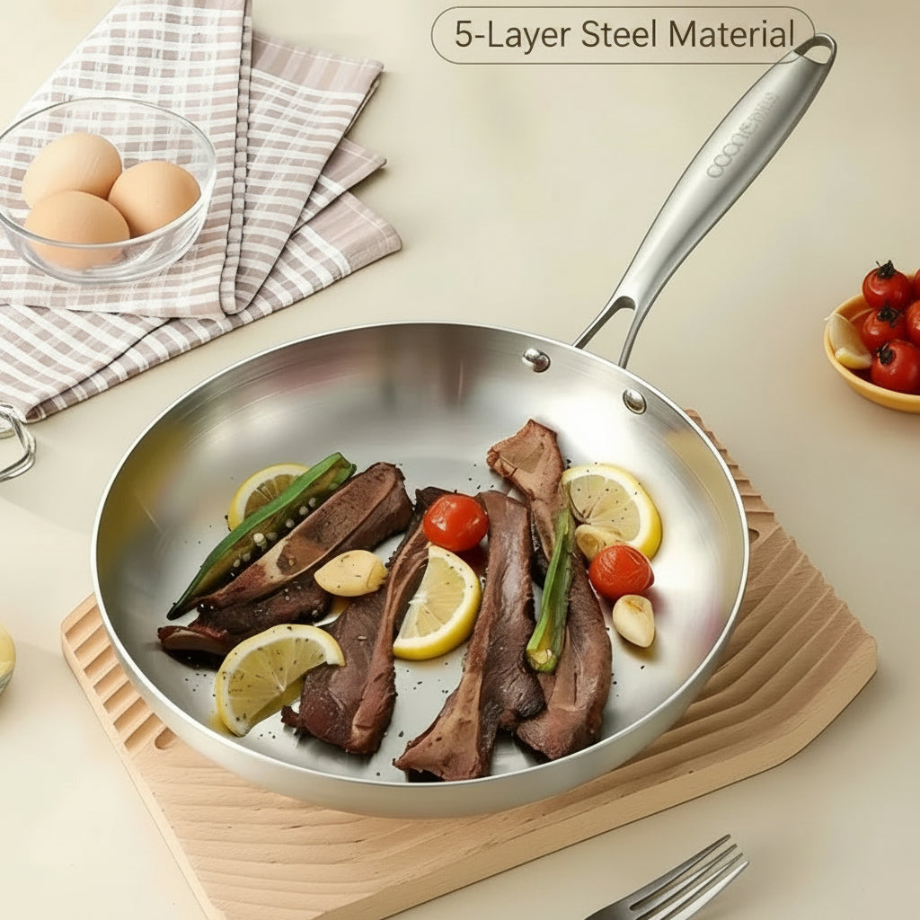 304 Stainless Steel Non Stick Pan for Frying Steak Uncoated Kitchen Cookware Suitable for Gas Stoves and Induction Cookers