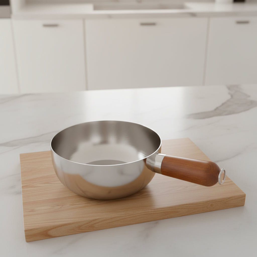 1Pc Stainless Steel Pot with Heat-Resistant Wooden Handle - Induction Compatible, Non-Slip Base, Even Heat Distribution Milk Pot