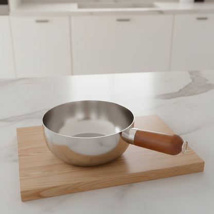 1Pc Stainless Steel Pot with Heat-Resistant Wooden Handle - Induction Compatible, Non-Slip Base, Even Heat Distribution Milk Pot