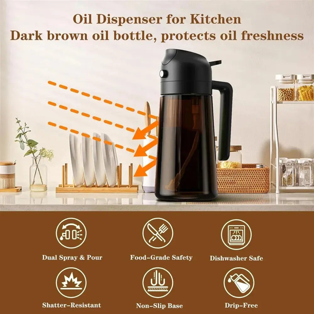 2-In-1 Glass Oil Dispenser & Sprayer - 16Oz/470Ml Leakproof Olive Oil Sprayer Bottle for Cooking, Air Fryer, BBQ, Baking, Salad
