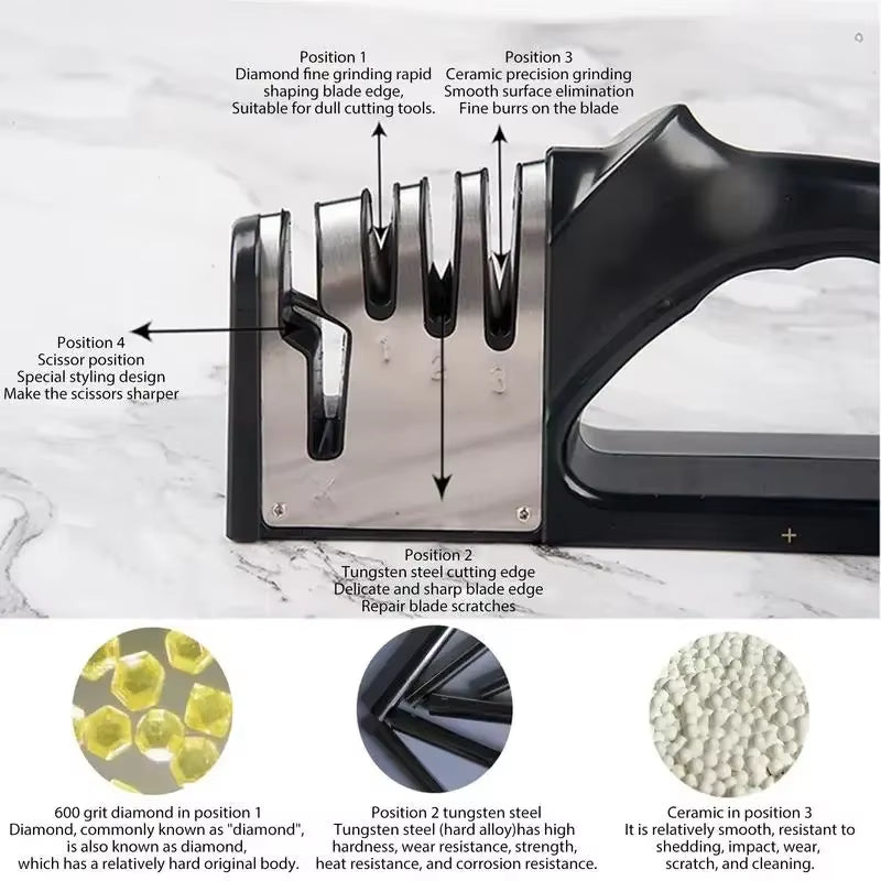 Kitchen 4 Segment Knife Sharpener Multifunctional Portable Non-Slip Base Knife Sharpener Household Kitchen Gadgets Accessories