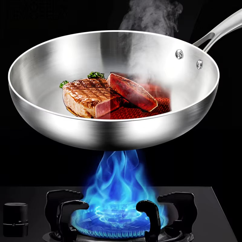 316 Stainless Steel Frying Pan, Mirror Polished Design,Three-Layer Stainless Steel Multiple Sizes for Induction Cookers
