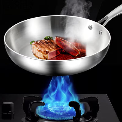 316 Stainless Steel Frying Pan, Mirror Polished Design,Three-Layer Stainless Steel Multiple Sizes for Induction Cookers
