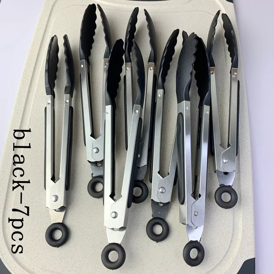 Anti Slip Cooking Serving Tongs Stainless Steel Food Clip Bread Salad Tong Heat-Resistant Barbecue Clips Kitchen Cooking Tool