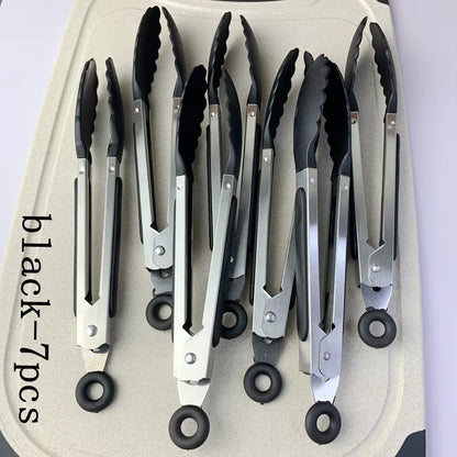 Anti Slip Cooking Serving Tongs Stainless Steel Food Clip Bread Salad Tong Heat-Resistant Barbecue Clips Kitchen Cooking Tool