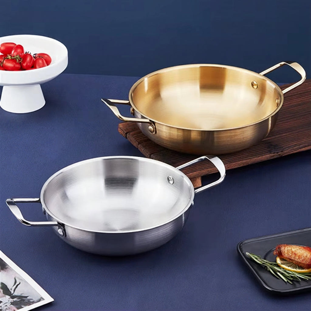 Stainless Steel Cookware Saucepan Dry Pots with Handle Home Cooking Paella Pan Seafood Rice Pot Picnic Snack Plates