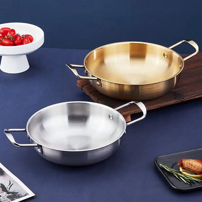 Stainless Steel Cookware Saucepan Dry Pots with Handle Home Cooking Paella Pan Seafood Rice Pot Picnic Snack Plates