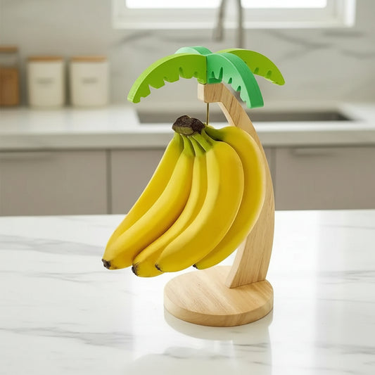 Wooden Banana Rack Hanging Kitchen Rack Simulated Leaf Decorative Fruit Vertical Storage Rack with Hook Kitchen Decoration