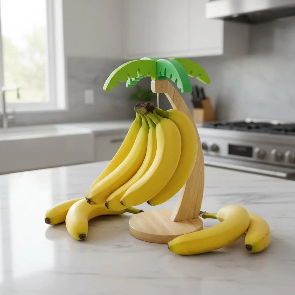 Wooden Banana Rack Hanging Kitchen Rack Simulated Leaf Decorative Fruit Vertical Storage Rack with Hook Kitchen Decoration