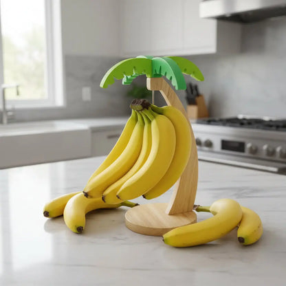 Wooden Banana Rack Hanging Kitchen Rack Simulated Leaf Decorative Fruit Vertical Storage Rack with Hook Kitchen Decoration