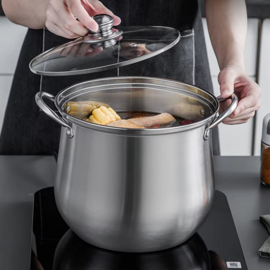 1Pc Large Stainless Steel Stock Pot - Ideal for Soups, Stews, and More - Durable, Easy to Clean - Essential Kitchen Gadget