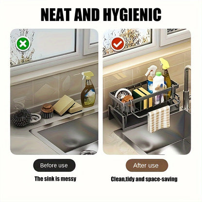 Kitchen Sink Organizer Countertop Rack Multifunctional Sponge/Cleaning Cloth/Brush Holder Drain Rack Dish Soap Storage