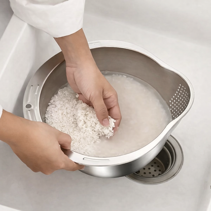 Stainless-Steel Rice Washer Bowl