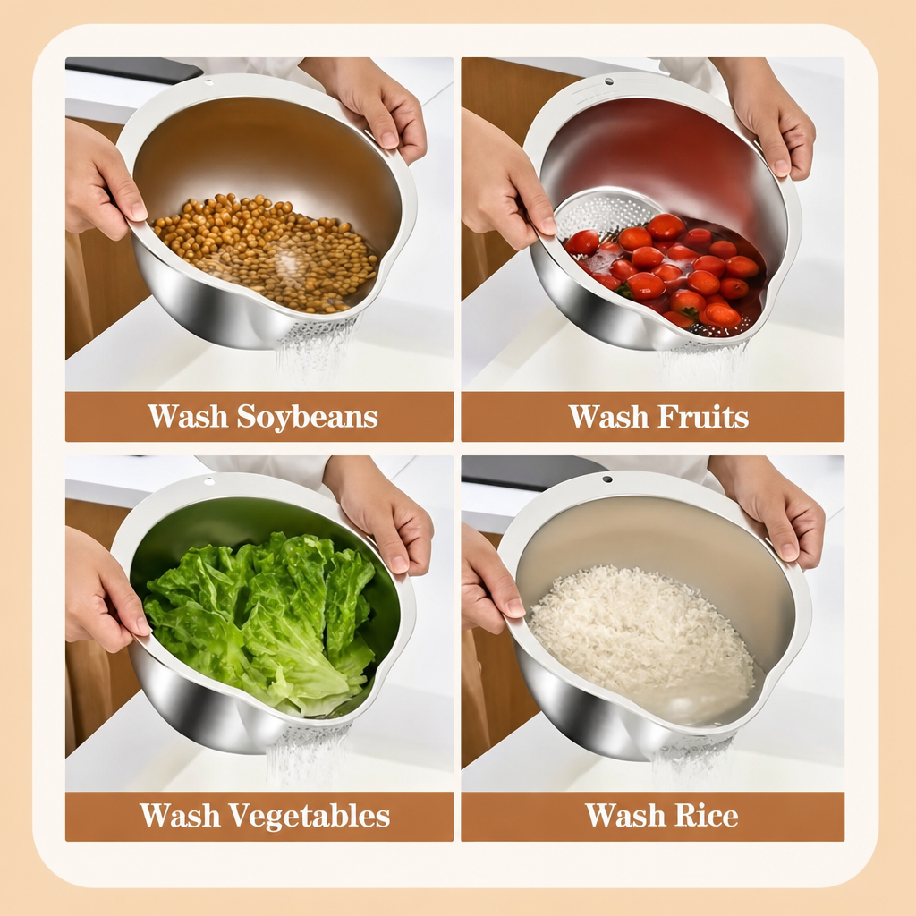 Stainless-Steel Rice Washer Bowl