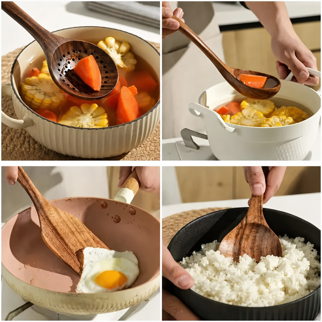 5‑Piece Thailand Teak Cooking Spoon Set