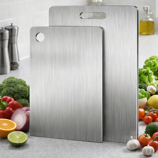 2Pcs Stainless Steel Cutting Board Set - Heavy Duty Non-Slip for Meat & Vegetables | BPA Free & Rust Proof