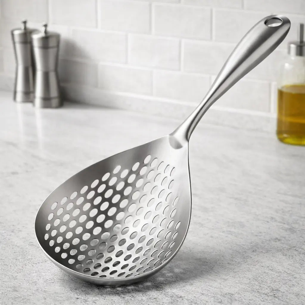 1pc Large Durable Stainless Steel Colander Skimmer Spoon, Heavy Duty Food Strainer Spoon for Frying & Cooking, Kitchen Utensils