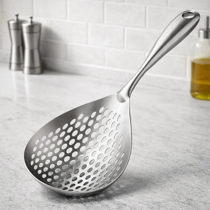 1pc Large Durable Stainless Steel Colander Skimmer Spoon, Heavy Duty Food Strainer Spoon for Frying & Cooking, Kitchen Utensils