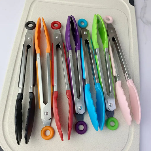 Anti Slip Cooking Serving Tongs Stainless Steel Food Clip Bread Salad Tong Heat-Resistant Barbecue Clips Kitchen Cooking Tool
