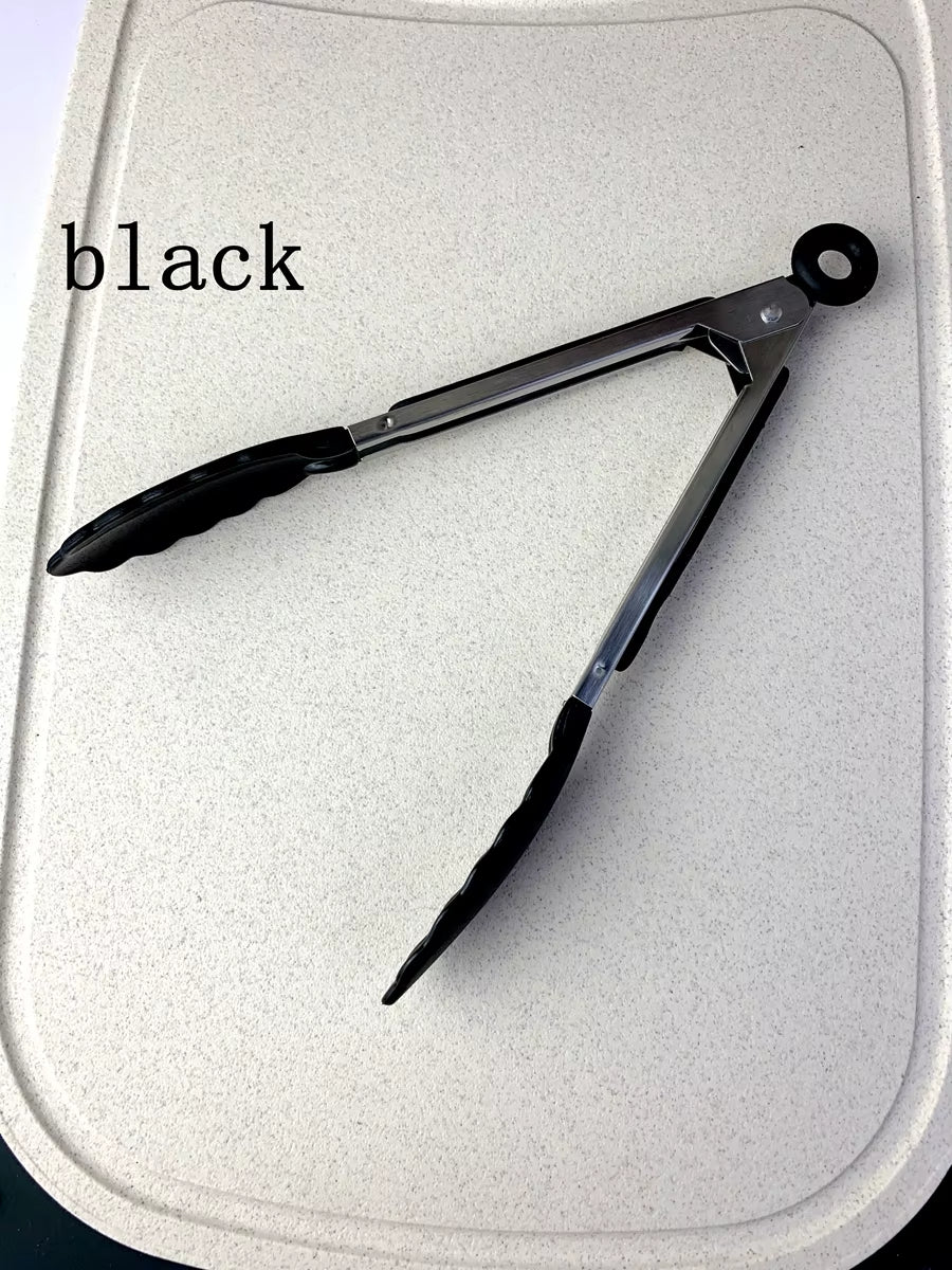 Anti Slip Cooking Serving Tongs Stainless Steel Food Clip Bread Salad Tong Heat-Resistant Barbecue Clips Kitchen Cooking Tool