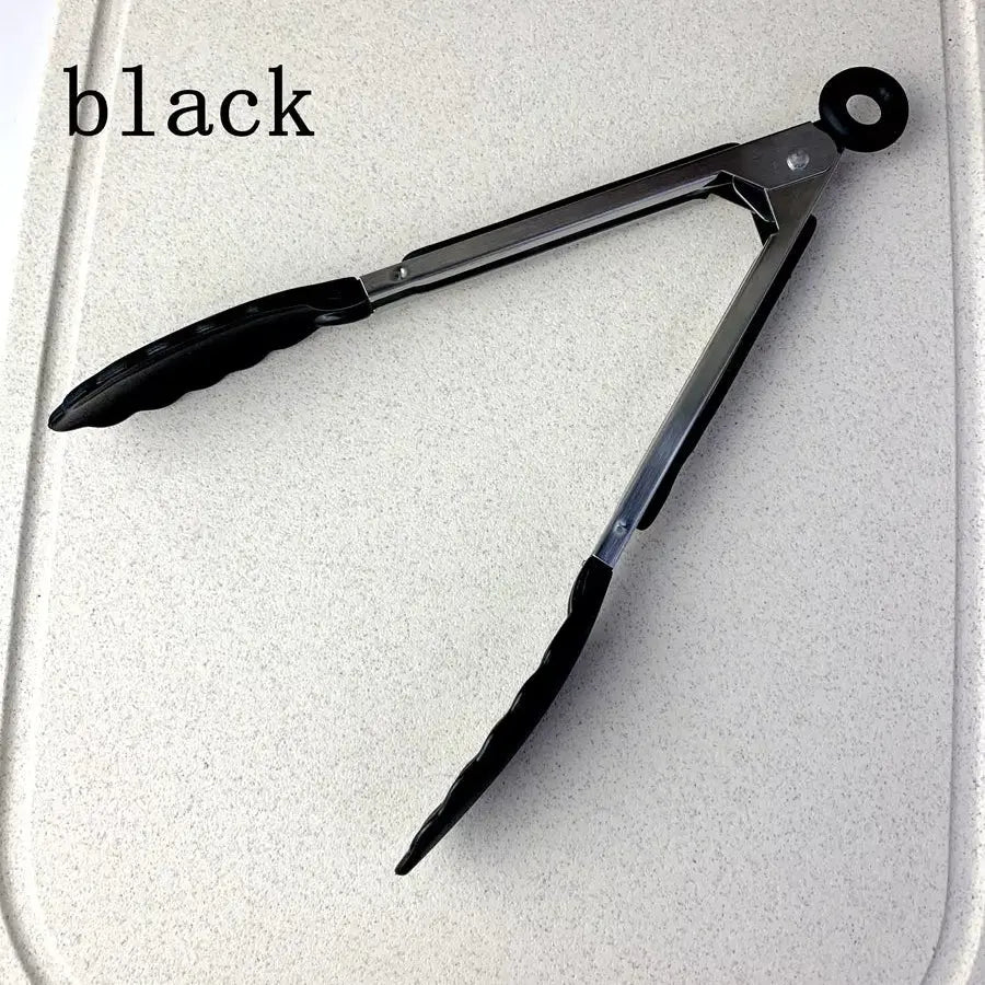 Anti Slip Cooking Serving Tongs Stainless Steel Food Clip Bread Salad Tong Heat-Resistant Barbecue Clips Kitchen Cooking Tool
