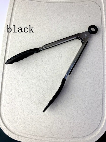 Anti Slip Cooking Serving Tongs Stainless Steel Food Clip Bread Salad Tong Heat-Resistant Barbecue Clips Kitchen Cooking Tool
