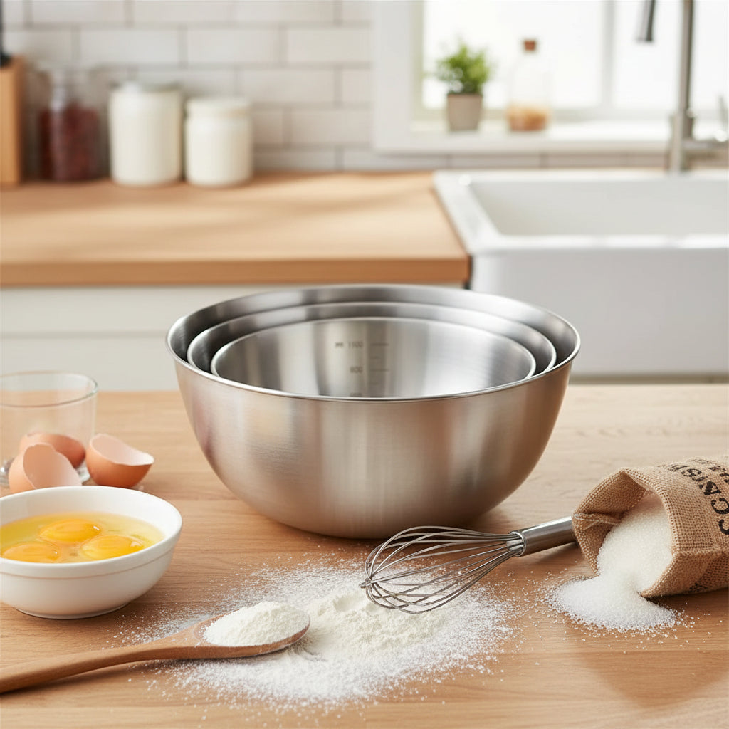 1-3 Stainless Steel Bowl Set with Scale for Cooking Baking Food Storage Large Capacity Mixing Bowls for Home Kitchen Essentials