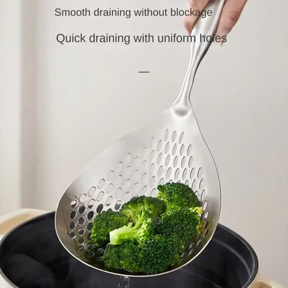 1pc Large Durable Stainless Steel Colander Skimmer Spoon, Heavy Duty Food Strainer Spoon for Frying & Cooking, Kitchen Utensils