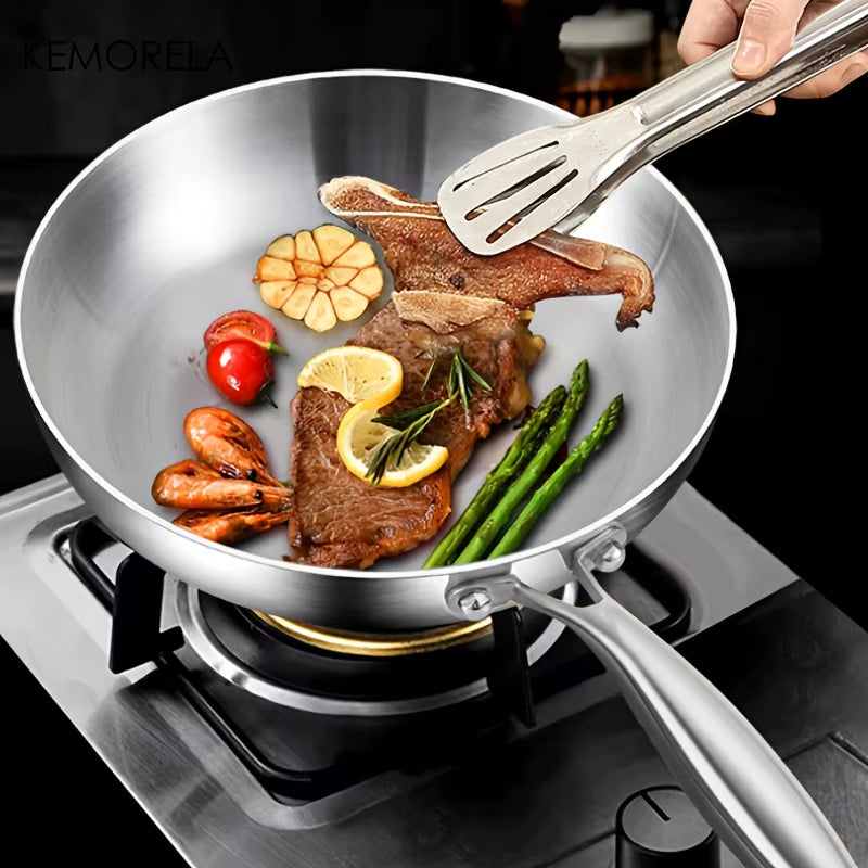 316 Stainless Steel Frying Pan, Mirror Polished Design,Three-Layer Stainless Steel Multiple Sizes for Induction Cookers