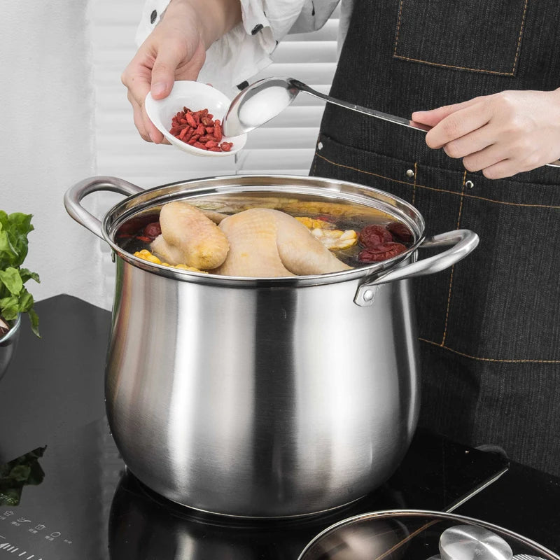 1Pc Large Stainless Steel Stock Pot - Ideal for Soups, Stews, and More - Durable, Easy to Clean - Essential Kitchen Gadget