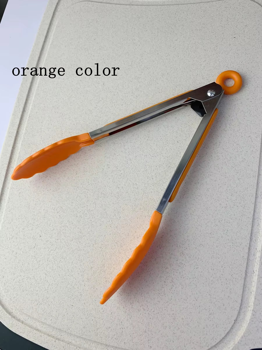 Anti Slip Cooking Serving Tongs Stainless Steel Food Clip Bread Salad Tong Heat-Resistant Barbecue Clips Kitchen Cooking Tool