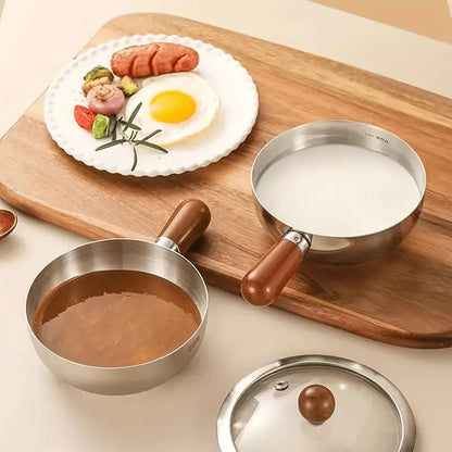 1Pc Stainless Steel Pot with Heat-Resistant Wooden Handle - Induction Compatible, Non-Slip Base, Even Heat Distribution Milk Pot